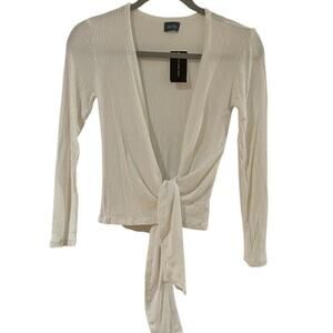 NEELY White  Cardigan Style Tie Waist Sweater XS